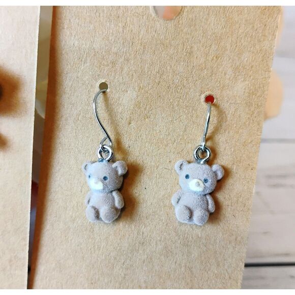 (3) NEW Flocked/Fuzzy Brown Bear Earrings Cute, Fun, Eclectic, Teddy Bears - Picture 3 of 4